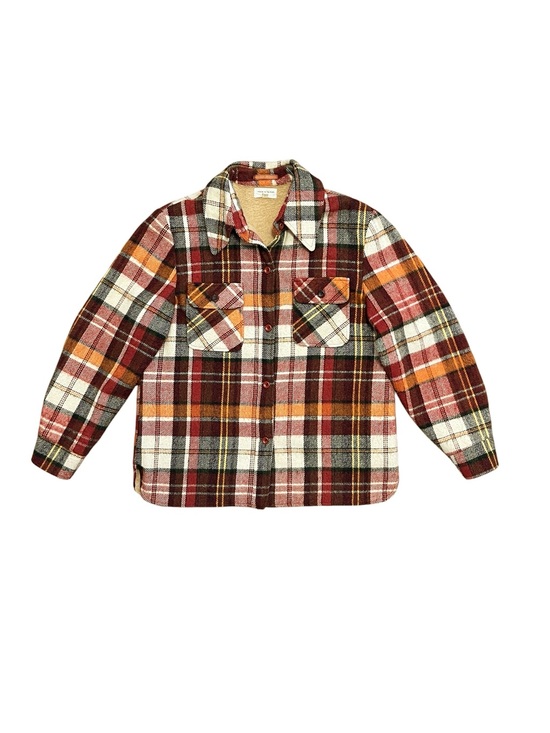 Vintage Jackets & Blazers - Vintage Plaid Button-Down Jacket - Red, Orange, Cream